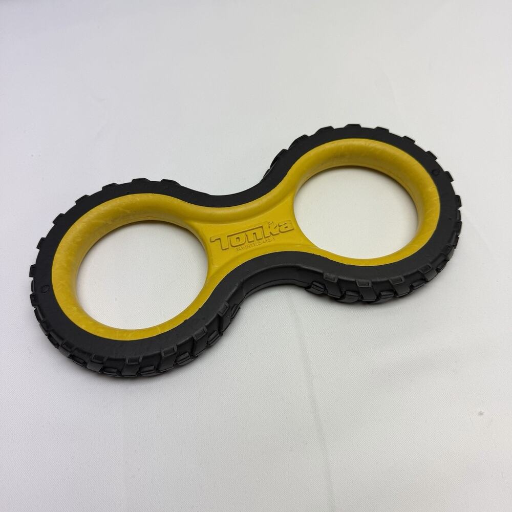 TONKA DOG TOY Large 12” Figure 8 Tire Rubber Tug Chew Toy Yellow Black